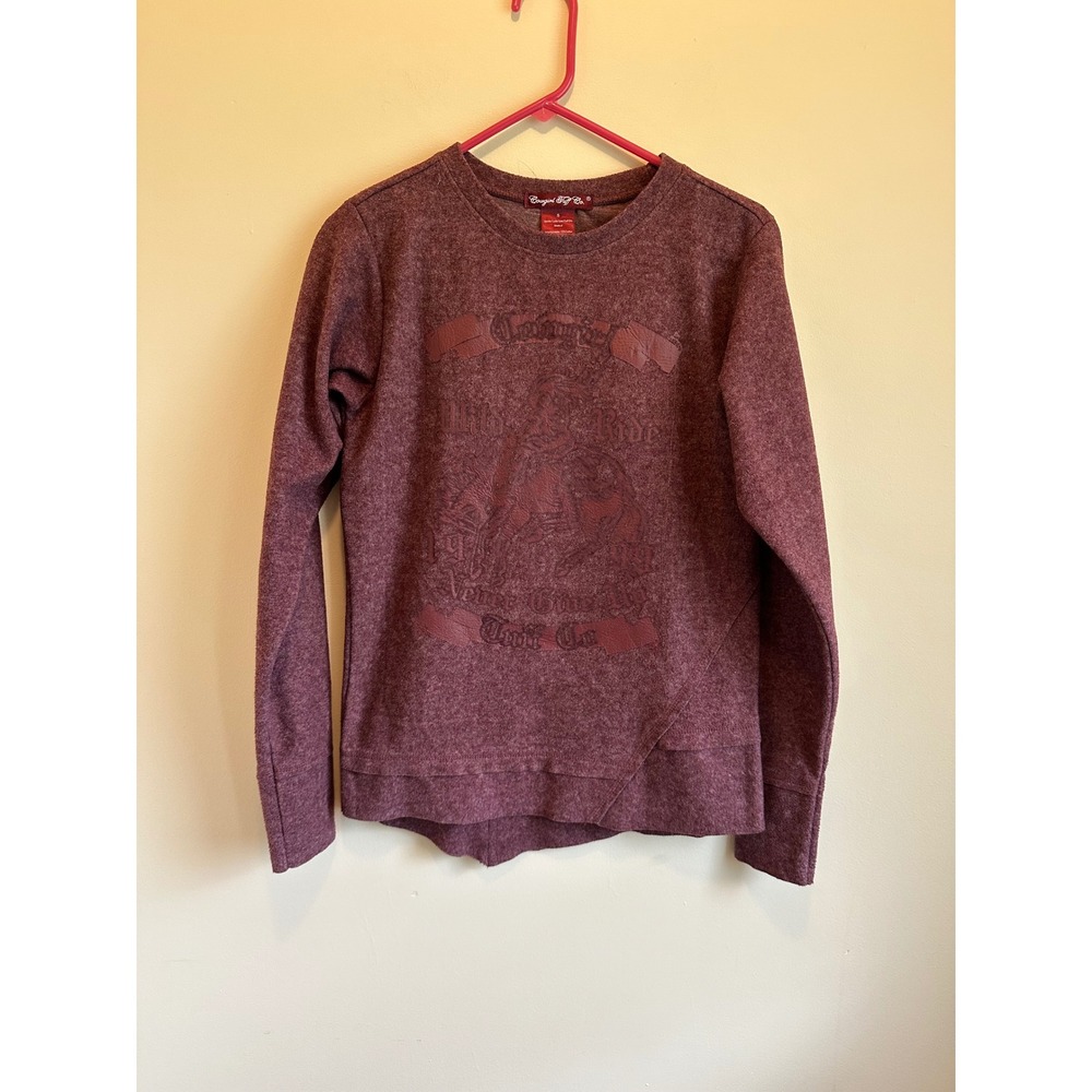 Cowgirl Tuff Co Womens Wild Ride Graphic Fleece Pullover Top Burgundy Small